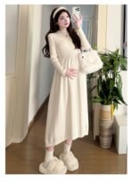 New Korean Style Fashionable High-Neck Knitted Maternity Dress - Image 3