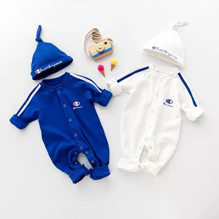 Premium Baby Clothes BD, Premium hooded baby sports jumpsuit in signature cotton - Chadmama Bangladesh.